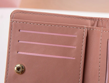 Portefeuille Femme Court avec Pompon - Porte-Monnaie PU Bicolore