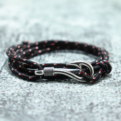 Bracelet Macramé Double Couche avec Hameçon - Paracorde Ajustable pour Homme