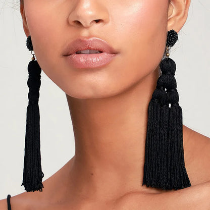 Boucles Oreilles Pompons Multicolores Femme - Pendantes Longues Fil Soirée Fête Bohème