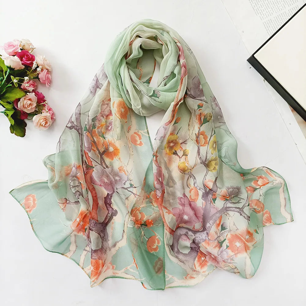 Foulard Écharpe Georgette Dégradé Fleur Femme - Bandana Châle Hijab Été Protection Solaire