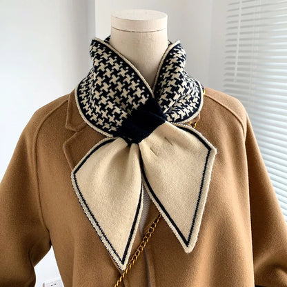 Foulard Écharpe Pied-de-Poule Luxe Femme - Tricot Long Mince Hiver Cou