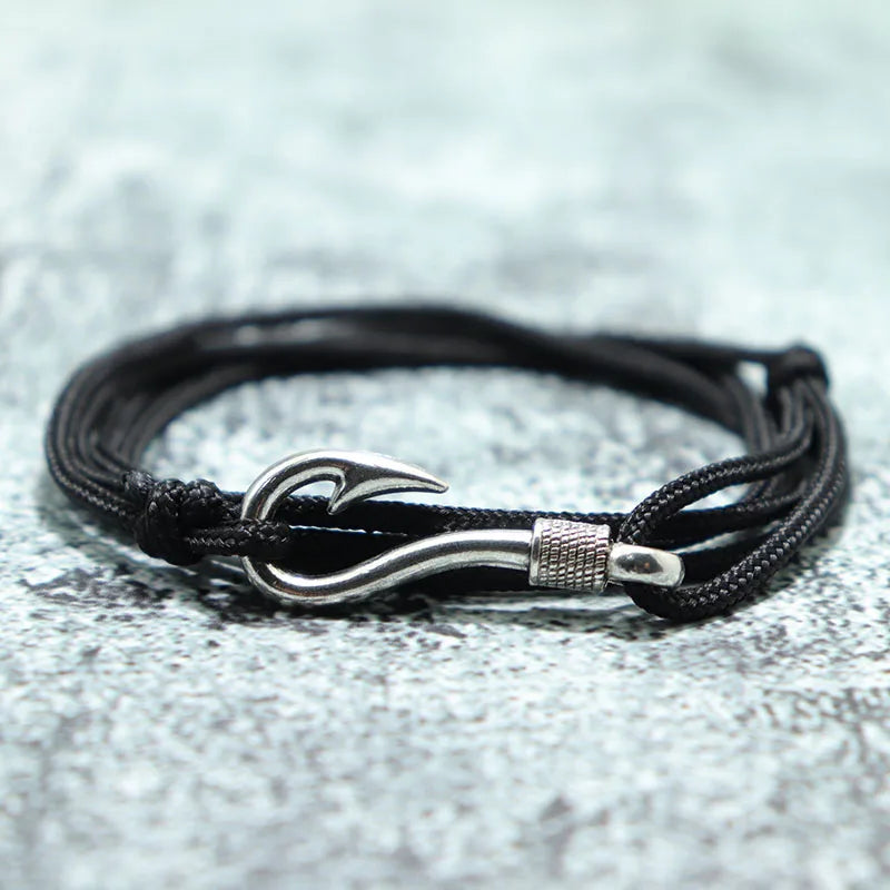 Bracelet Macramé Double Couche avec Hameçon - Paracorde Ajustable pour Homme