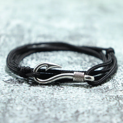 Bracelet Macramé Double Couche avec Hameçon - Paracorde Ajustable pour Homme