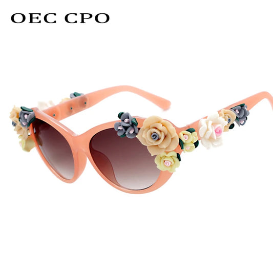 Lunettes de Soleil Œil de Chat Vintage Femme - Cat Eye Fleur UV400 Designer