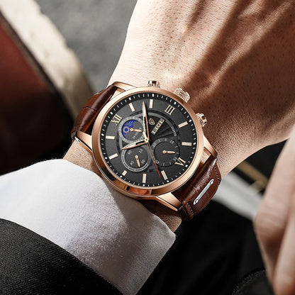Montre Homme LIGE Luxe Cuir Quartz Étanche - Sport Casual Chronographe Relogio Masculino