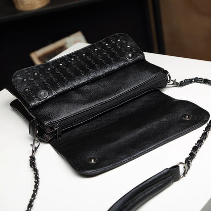 Sac Bandoulière Skull JIEROTYX Cuir - Petit Sac Épaule Tête de Mort Chaîne Luxe Femme