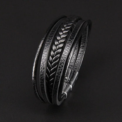 Bracelet Cuir Vachette Multicouche Tressé Homme – Fermoir Magnétique Vintage