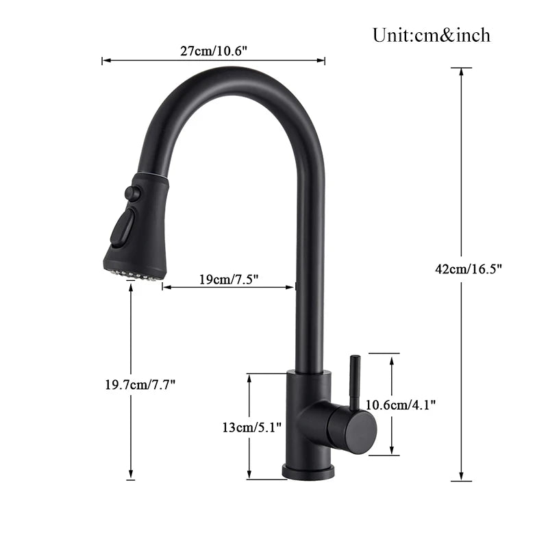 Robinet Cuisine Noir Mat avec Douchette Extractible - Mitigeur 360° Évier Moderne