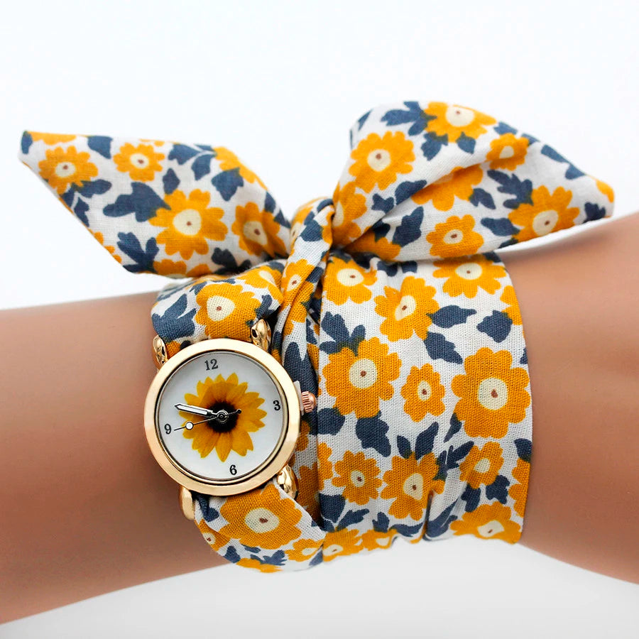 Montre Bracelet Tissu Fleuri Femme - Montre Poignet Fleurs Design Élégant