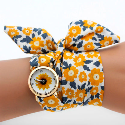 Montre Bracelet Tissu Fleuri Femme - Montre Poignet Fleurs Design Élégant