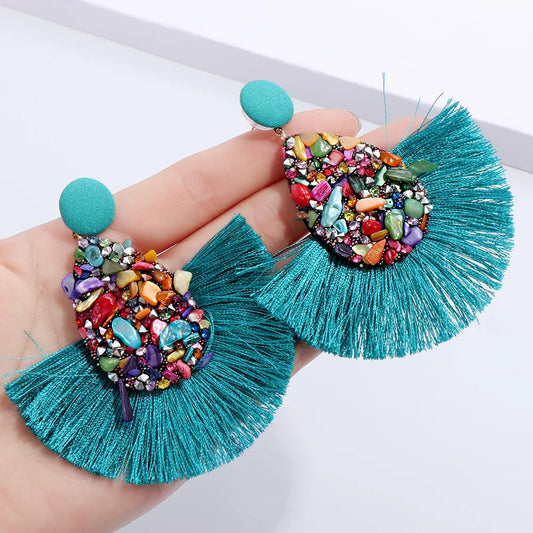 Boucles d'Oreilles Bohème Pampilles Sequins - Bijoux Femme Cristal Coloré Pendantes