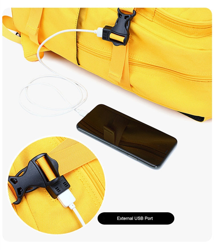 Sac à Dos Scolaire Fille Imperméable Oxford - Cartable Ado Grande Capacité Jaune