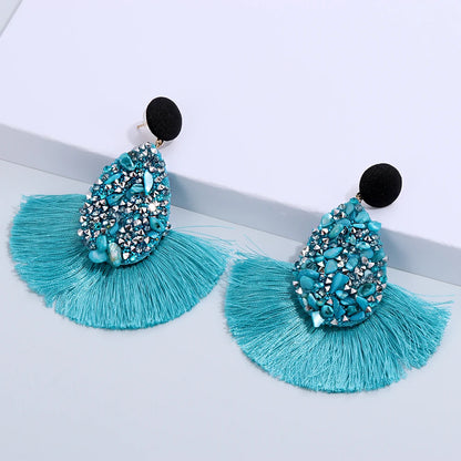 Boucles d'Oreilles Bohème Pampilles Sequins - Bijoux Femme Cristal Coloré Pendantes
