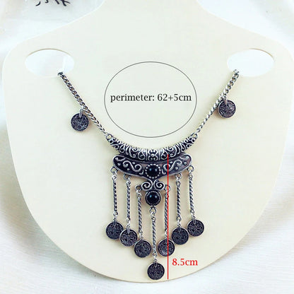 Collier Long Bohème Pièces Pompons – Sautoir Statement Gypsy Vintage