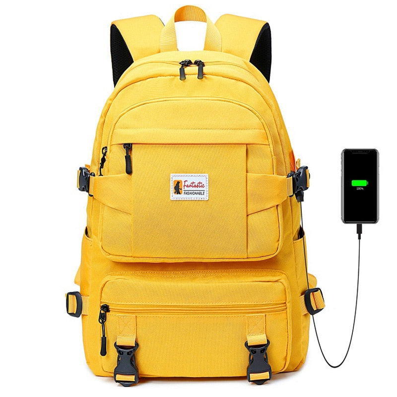 Sac à Dos Scolaire Fille Imperméable Oxford - Cartable Ado Grande Capacité Jaune