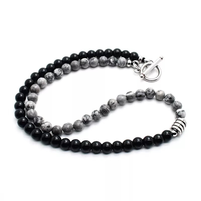 Collier Homme Acier Inoxydable Œil de Tigre Pierre Carte - Pendentif Titanium Bicolore Street