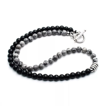 Collier Homme Acier Inoxydable Œil de Tigre Pierre Carte - Pendentif Titanium Bicolore Street