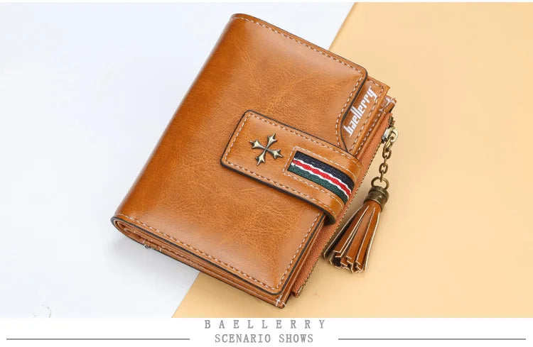 Portefeuille Femme Court Cuir Cire Huile Zippé Hasp - Porte-Carte Crédit Compact Fashion Rose