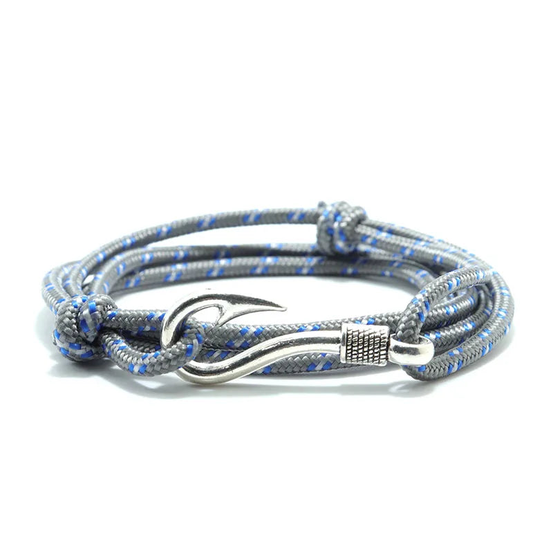 Bracelet Macramé Double Couche avec Hameçon - Paracorde Ajustable pour Homme