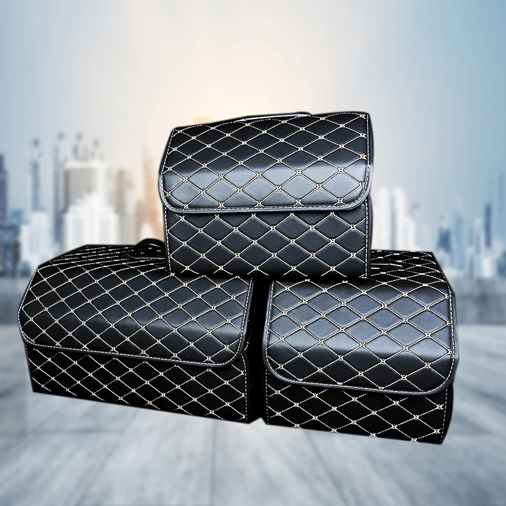 Sac Rangement Coffre Voiture Cuir PU Pliable - Organisateur Auto SUV Compartiments Multiples Résistant Eau
