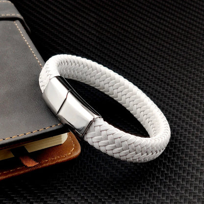 Bracelet en Cuir Tressé 16 Brins - Fermoir Magnétique Acier Inoxydable Unisexe