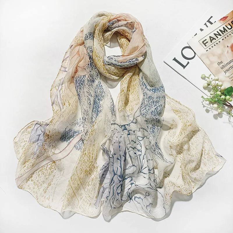 Foulard Écharpe Georgette Dégradé Fleur Femme - Bandana Châle Hijab Été Protection Solaire