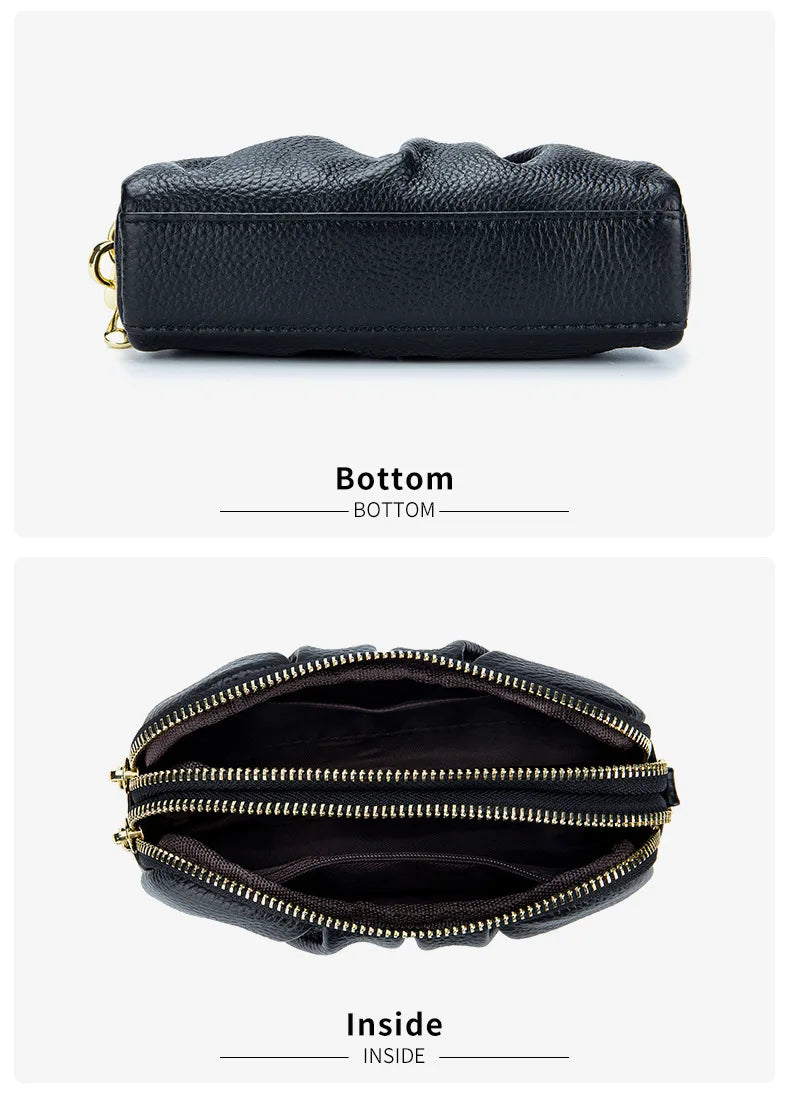 Portefeuille Femme Cuir Véritable Grande Capacité - Porte-Monnaie Long Zippé Multifonction avec Dragonne