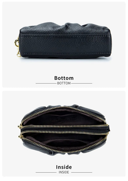 Portefeuille Femme Cuir Véritable Grande Capacité - Porte-Monnaie Long Zippé Multifonction avec Dragonne