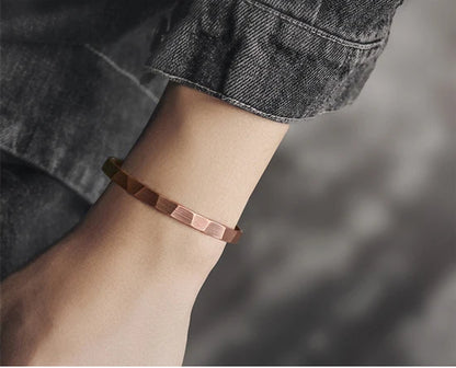 Bracelet Cuivre Pur Fait Main Oxydé Punk – Manchette Sculptée Rustique Unisexe Cadeau