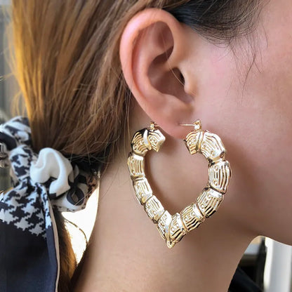 3 Paires Boucles d'Oreilles Créoles Cœur Punk - Anneaux Bambou Femme - Bijoux Rock