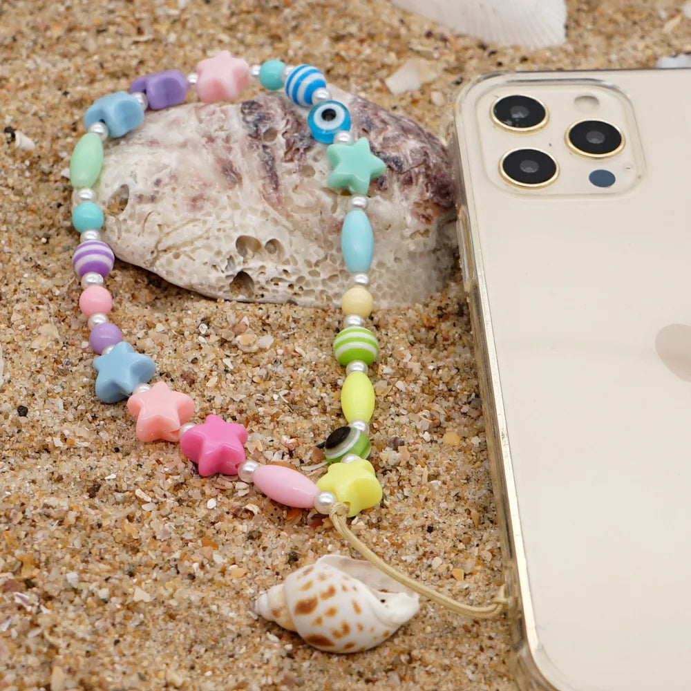 Cordon Téléphone Bohème Perles Colorées – Chaîne Lanyard Œil Tendance