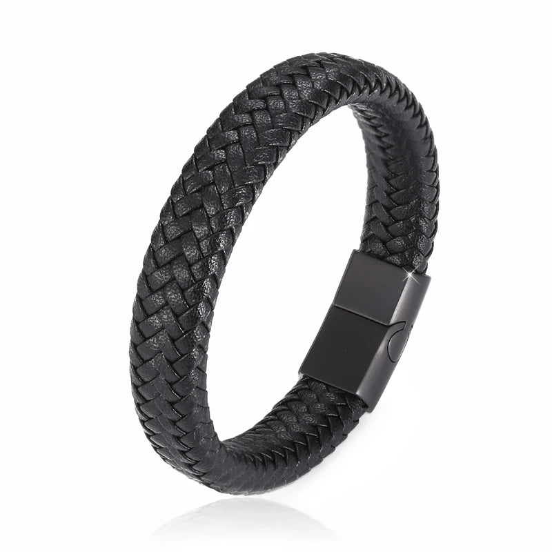 Bracelet en Cuir Tressé 16 Brins - Fermoir Magnétique Acier Inoxydable Unisexe