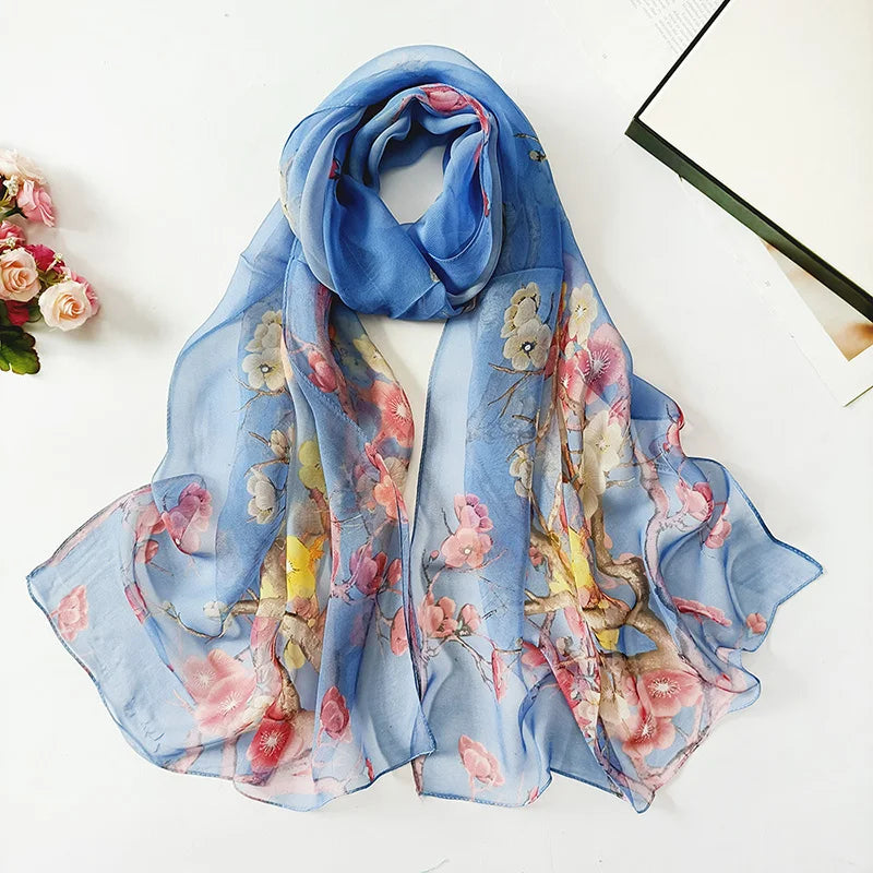 Foulard Écharpe Georgette Dégradé Fleur Femme - Bandana Châle Hijab Été Protection Solaire