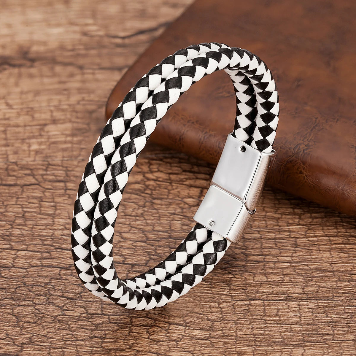 Bracelet Cuir Véritable Multicouche Charm Homme – Aimant Blanc 9 Coloris