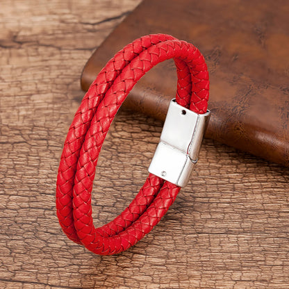 Bracelet Cuir Véritable Multicouche Charm Homme – Aimant Blanc 9 Coloris