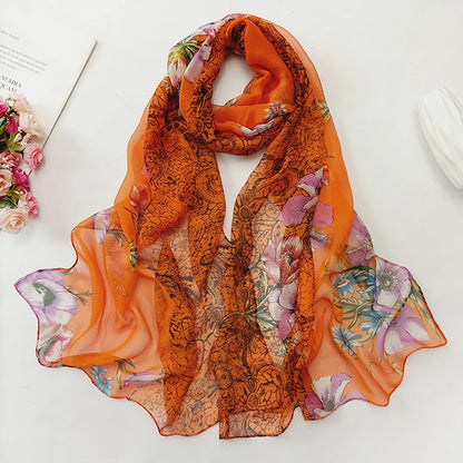 Foulard Écharpe Georgette Dégradé Fleur Femme - Bandana Châle Hijab Été Protection Solaire