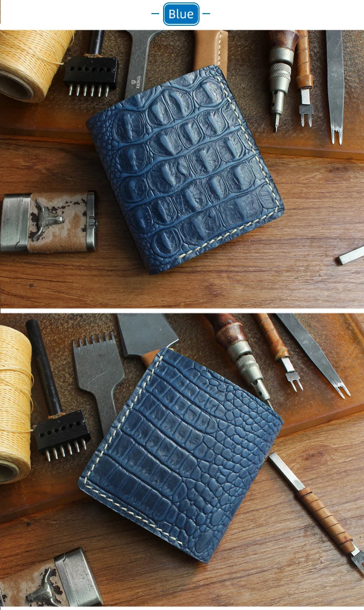 Portefeuille Cuir Véritable Luxe Fait Main Bifold - Porte-Carte Crédit Court Homme Femme Portable