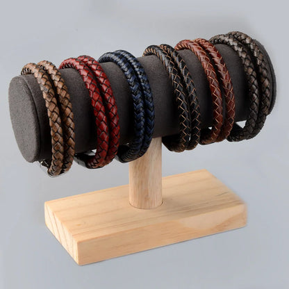 Bracelet Cuir Véritable Double Corde Tressée Homme – Fermoir Magnétique Acier