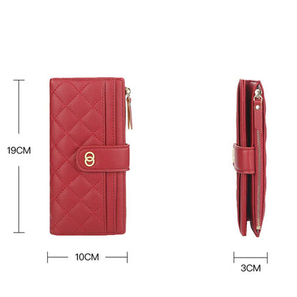 Portefeuille Femme Cuir PU Long Motif Carreaux - Wallet Zipper Porte-Cartes Bleu