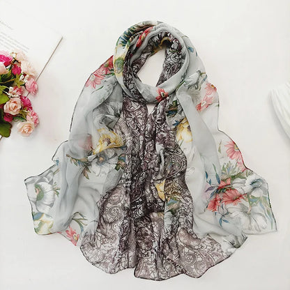 Foulard Écharpe Georgette Dégradé Fleur Femme - Bandana Châle Hijab Été Protection Solaire