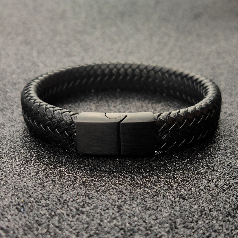 Bracelet en Cuir Tressé 16 Brins - Fermoir Magnétique Acier Inoxydable Unisexe