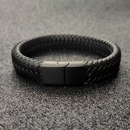 Bracelet en Cuir Tressé 16 Brins - Fermoir Magnétique Acier Inoxydable Unisexe