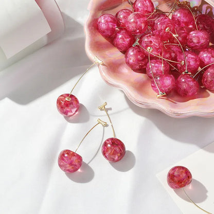 Boucles d'Oreilles Femme Acrylique Cerise - Bijoux Géométriques Pendantes Élégantes