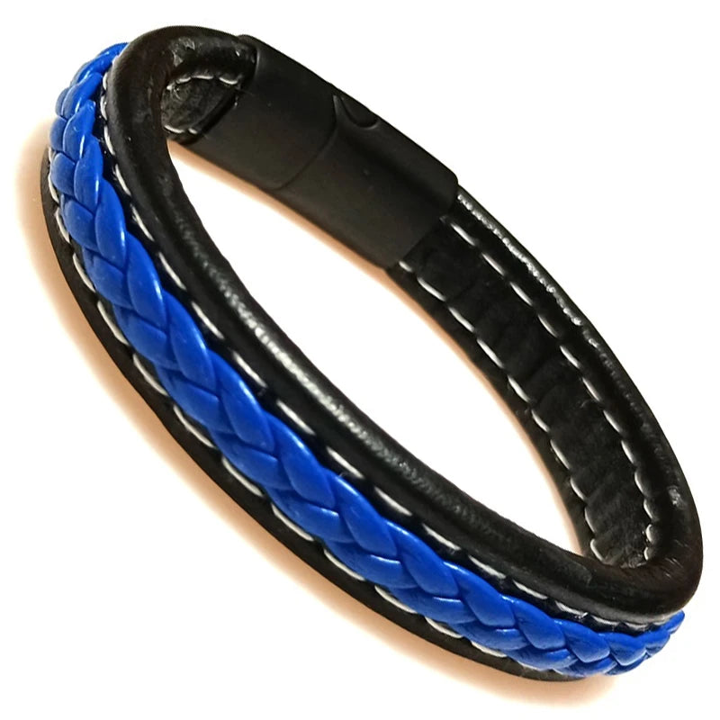 Bracelet Cuir Tressé Wrap Punk – Fermoir Magnétique Caché Acier Inox Femme