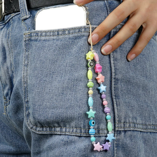 Cordon Téléphone Bohème Perles Colorées – Chaîne Lanyard Œil Tendance