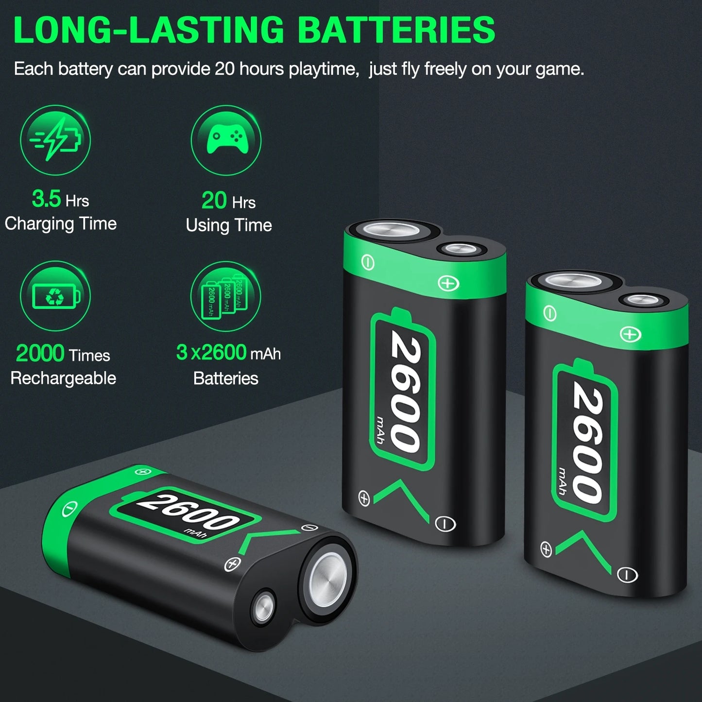 Pack 3 Batteries Rechargeables Xbox Series X S One - 2600mAh Chargeur USB Manette