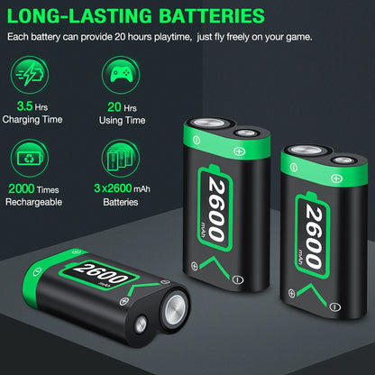 Pack 3 Batteries Rechargeables Xbox Series X S One - 2600mAh Chargeur USB Manette