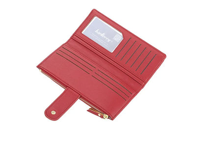 Portefeuille Femme Cuir PU Long Motif Carreaux - Wallet Zipper Porte-Cartes Bleu