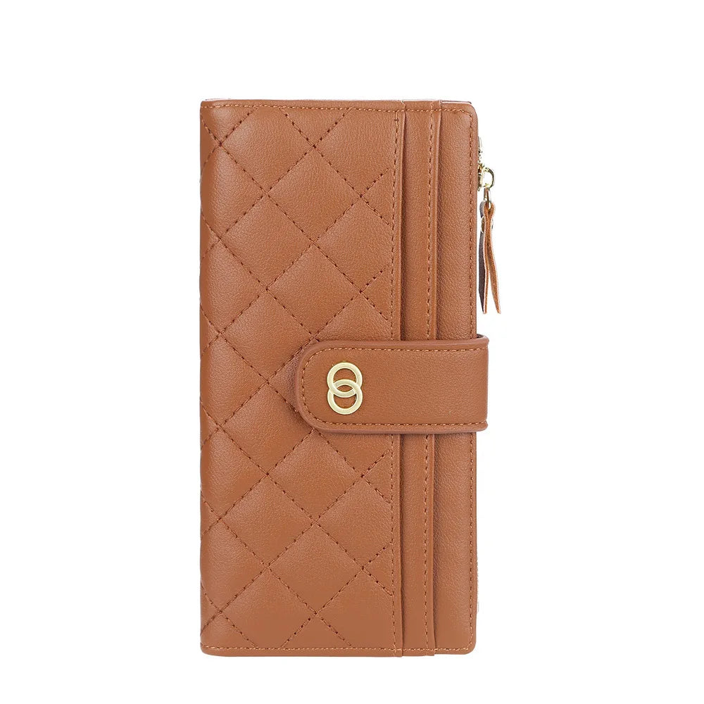 Portefeuille Femme Cuir PU Long Motif Carreaux - Wallet Zipper Porte-Cartes Bleu