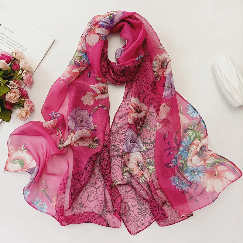 Foulard Écharpe Georgette Dégradé Fleur Femme - Bandana Châle Hijab Été Protection Solaire